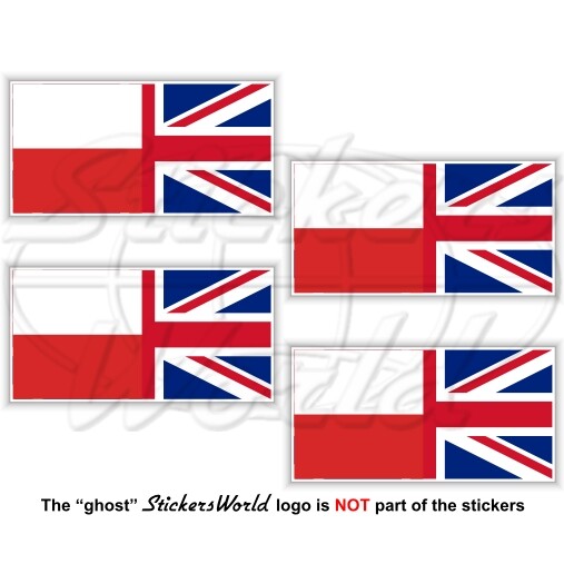 POLAND-UK Flag Polish-United Kingdom British Union Jack 50mm Stickers Decals x4