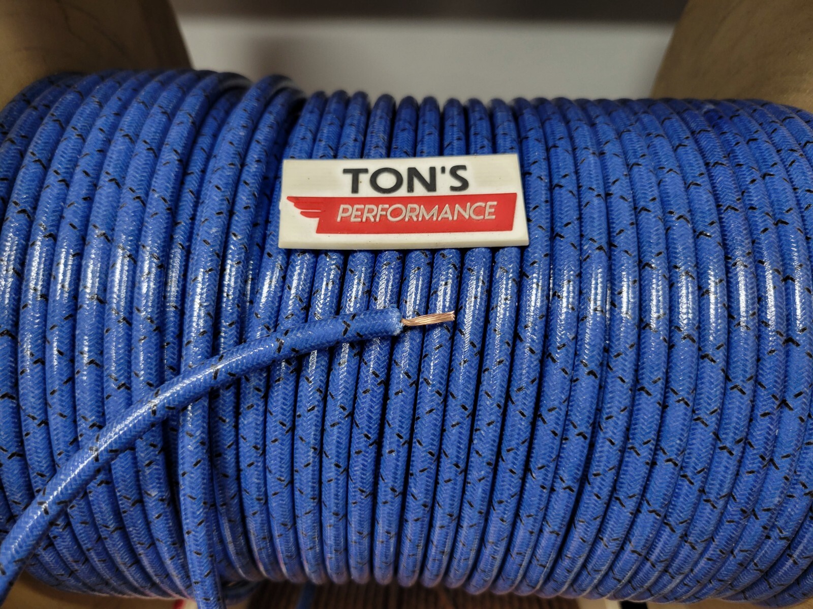7mm Copper Core BRAIDED CLOTH Blue with Black tracers SPARK PLUG WIRE DIY Foot