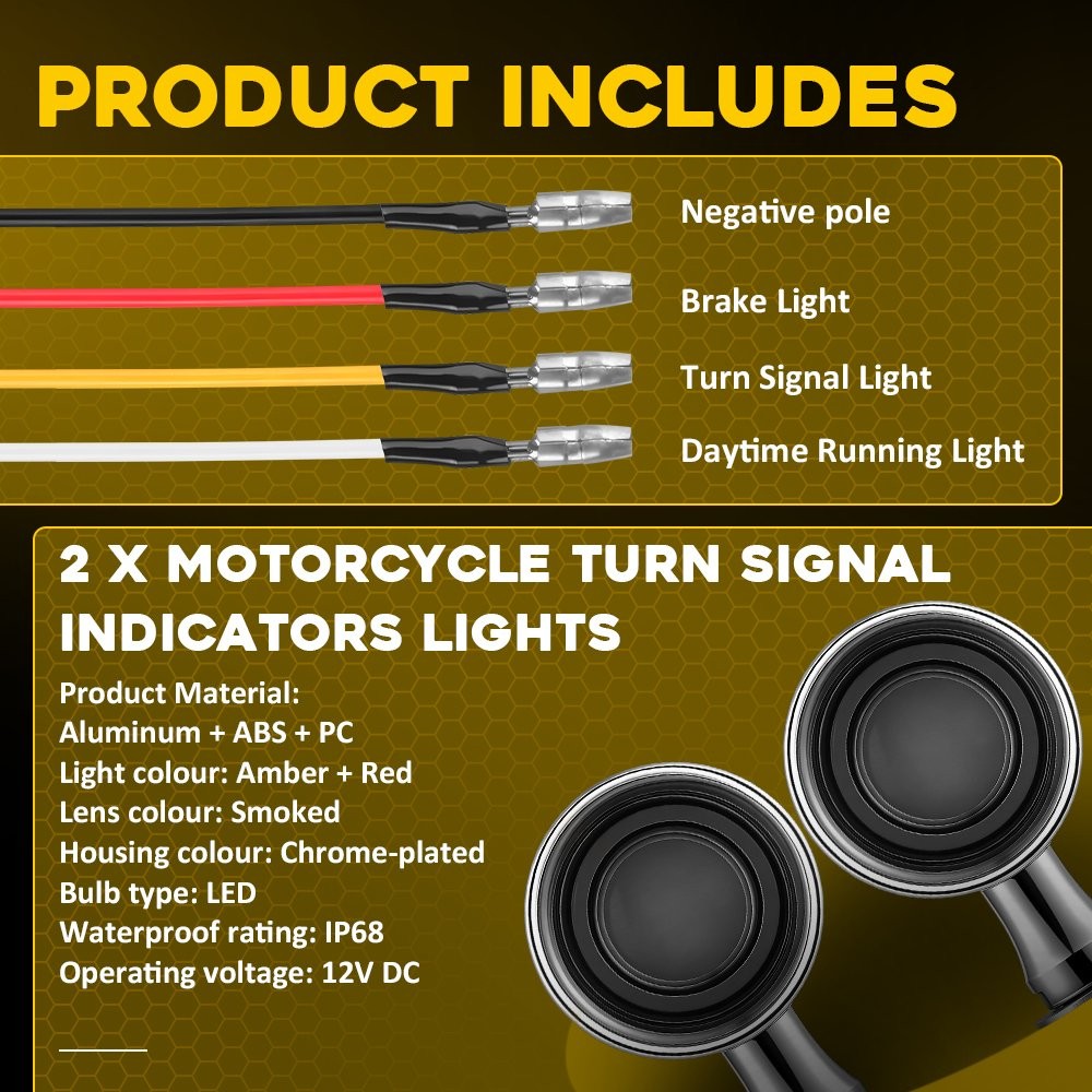 Chrome Motorcycle Turn Signal Lights Mini Bullet Blinker Amber Indicator Light