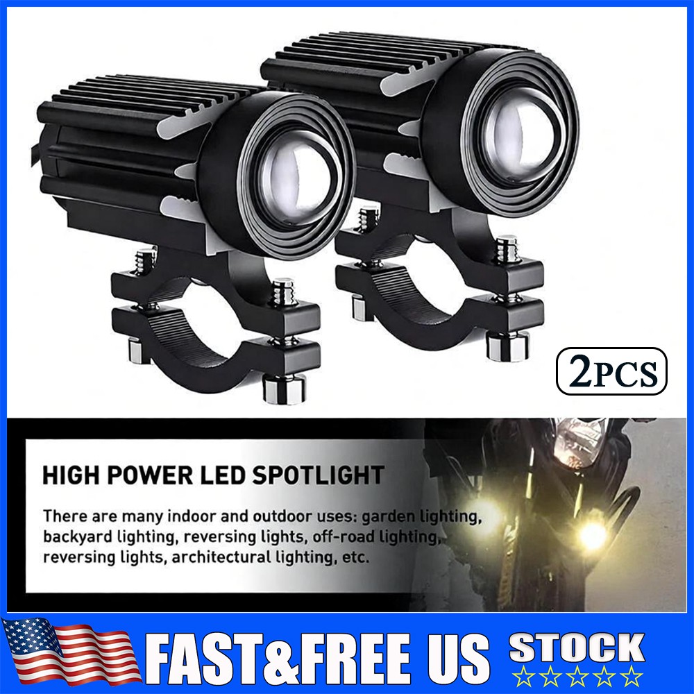 LED Motorcycle Headlight Yellow White Hi/Lo Spot Light Driving Fog Lamp ATV IP68