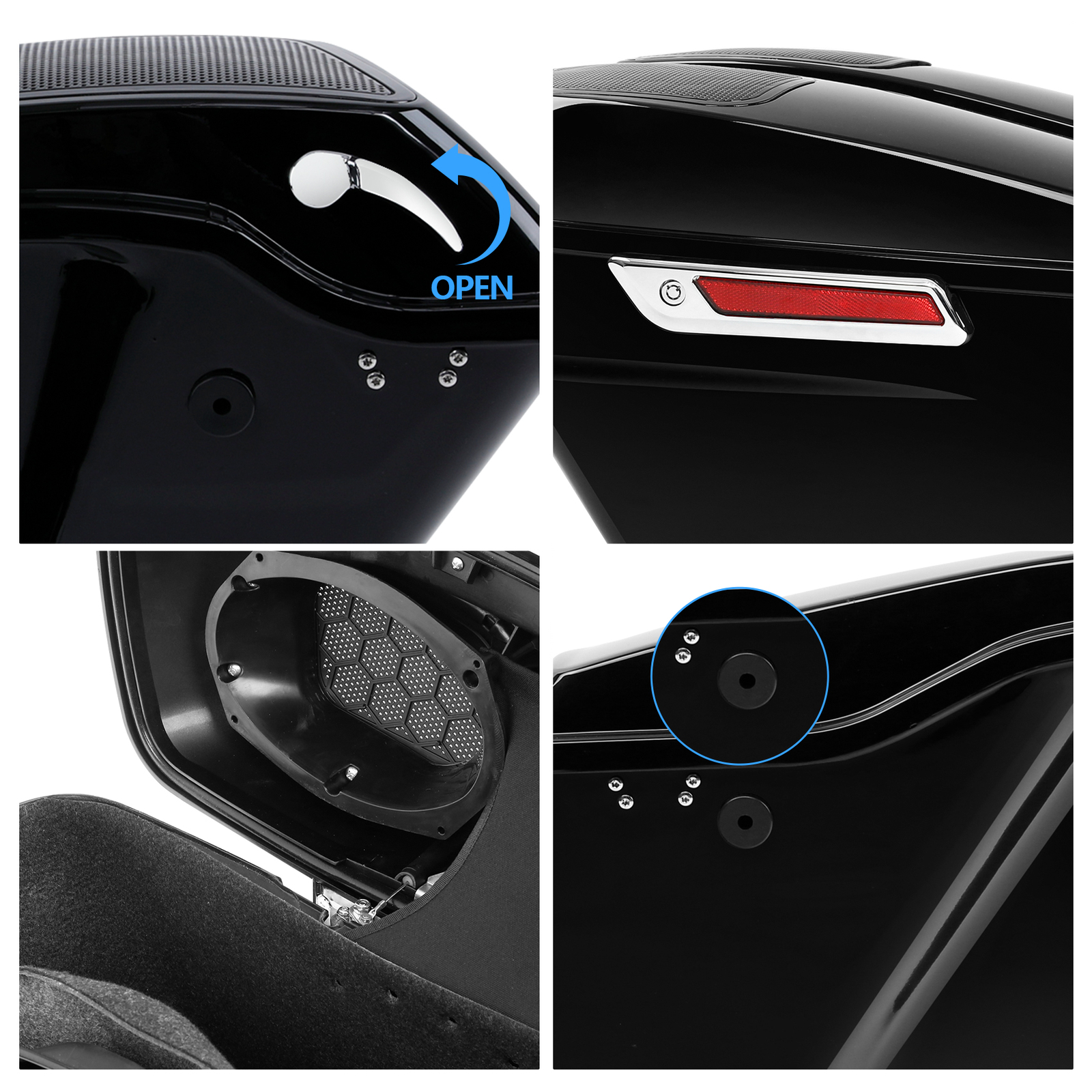 5″ Stretched Hard Saddlebags 6 x 9″ Speaker Cutout Fit For Harley Touring 93-13
