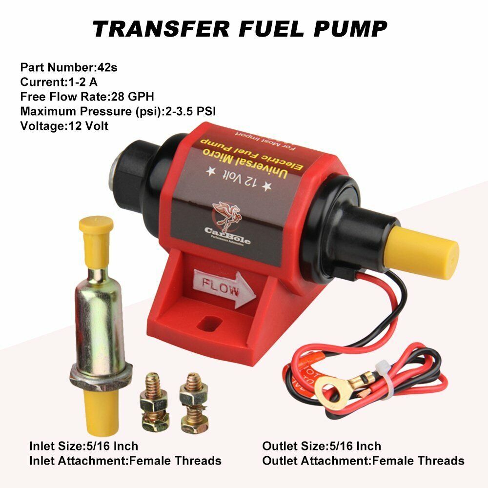 42S 12V 42S Universal Electric Fuel Pump Applications 42 GPH 2-3.5PSI 5/16 Inch