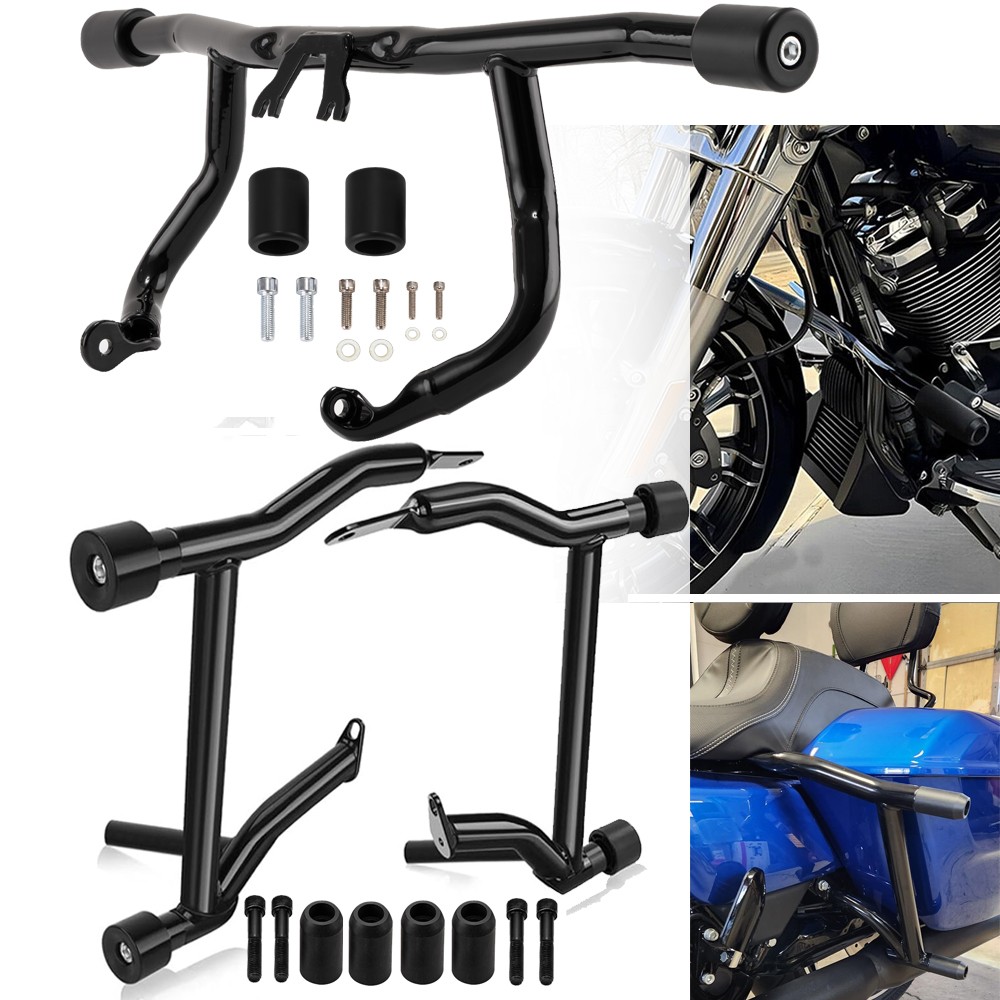 Front&Rear Crash Bar Flat-Out Bar for Harley Road Electra Street Glide 2014-2025