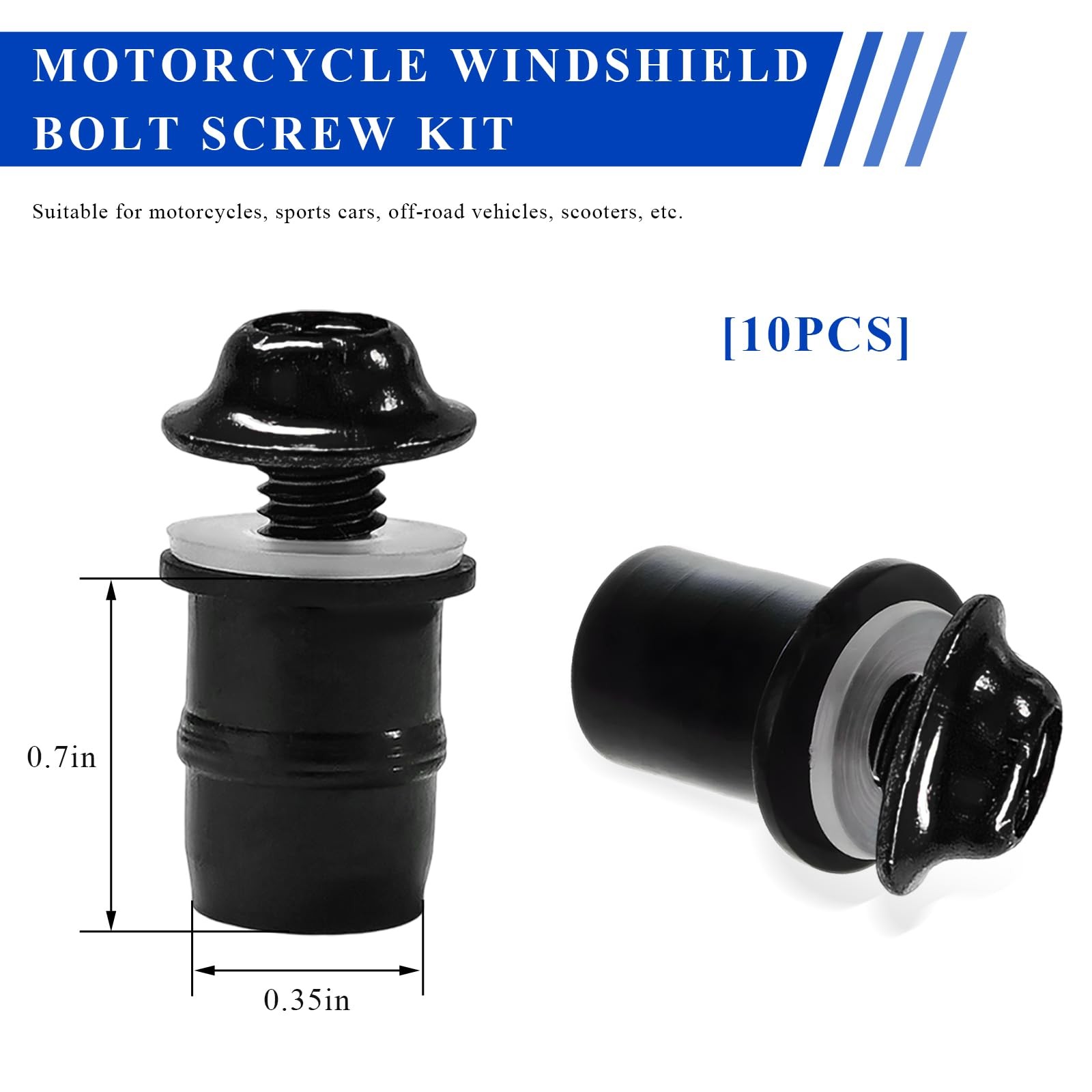 Rdxcv 10 PCS Motorcycle Windshield Bolts Screws Kit, Aluminum Alloy Black