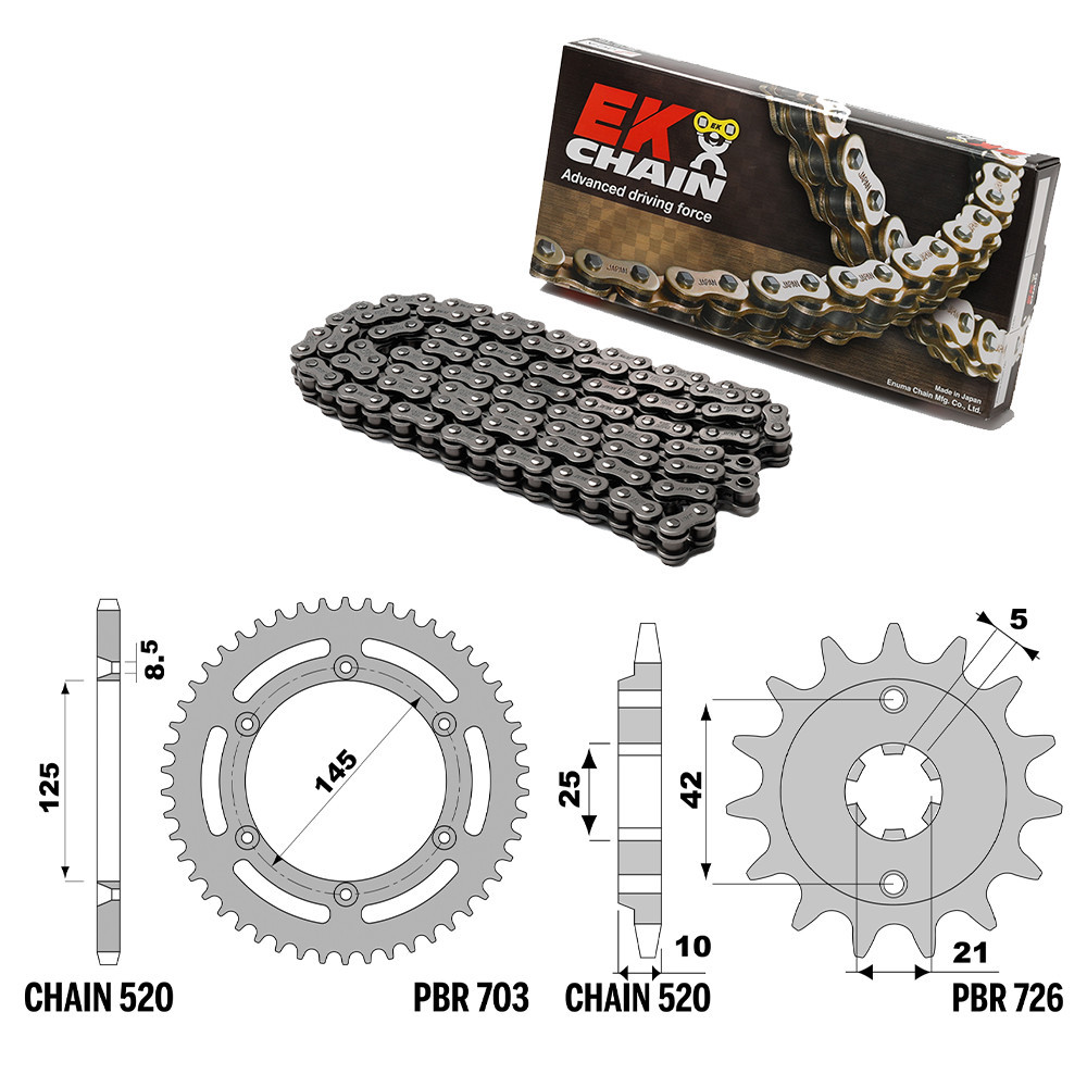 CAGIVA W-16 600 1996-1998 chain sprocket kit 520 PBR EK 260G