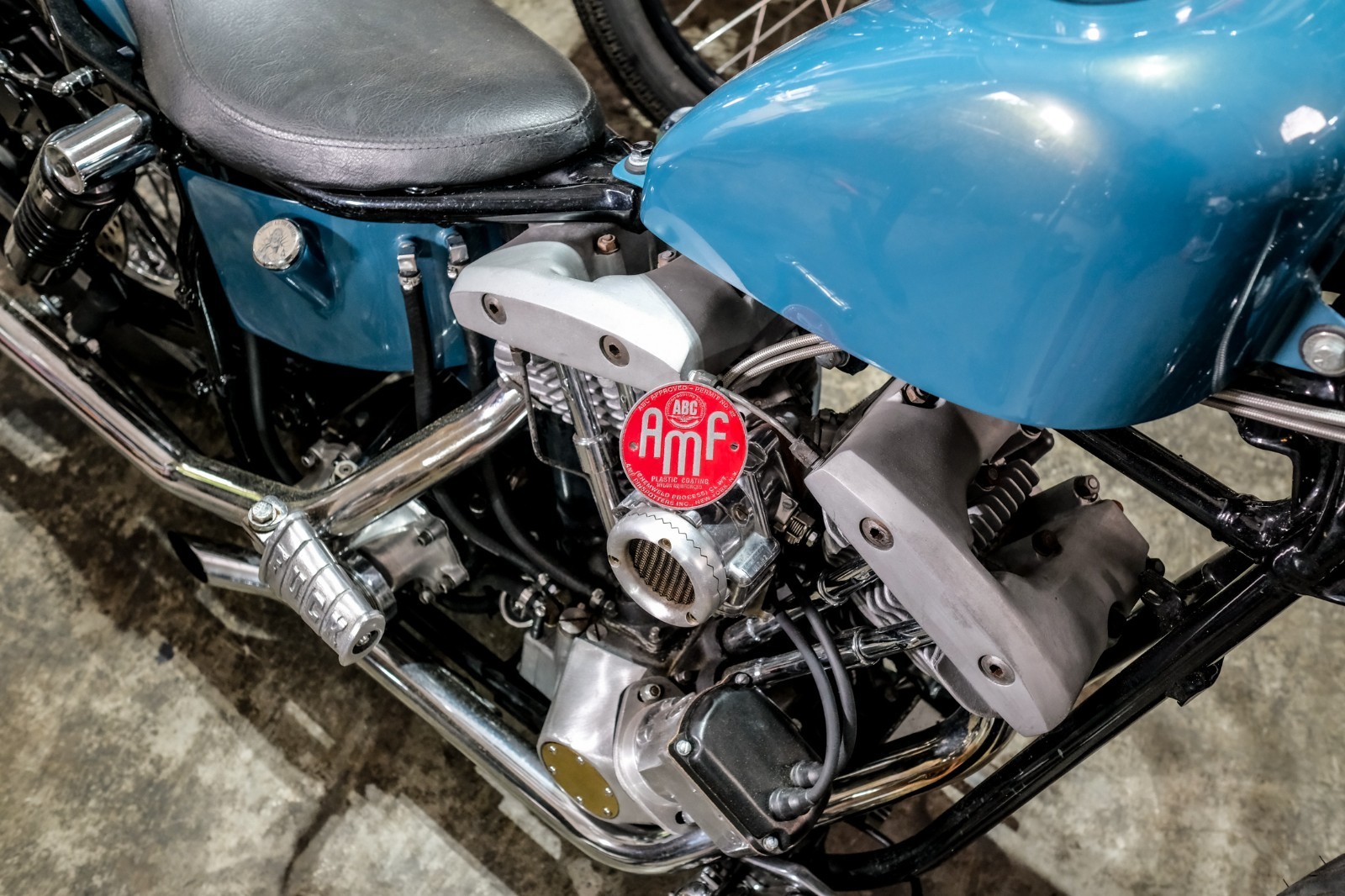 Retro AMF Red Bowling Pin Logo Shovelhead Points Timing Cover Harley Davidson