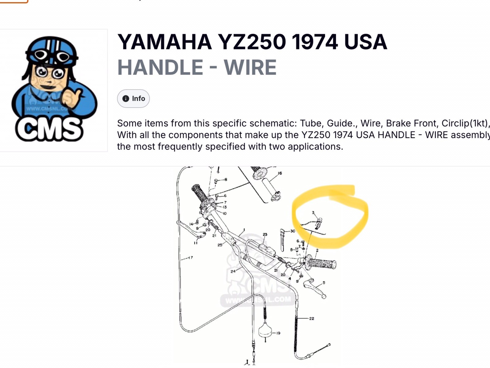 1974 1975 1976 Yamaha YZ125 YZ250 MX125 MX250 Replacement Kill Switch Vintage MX