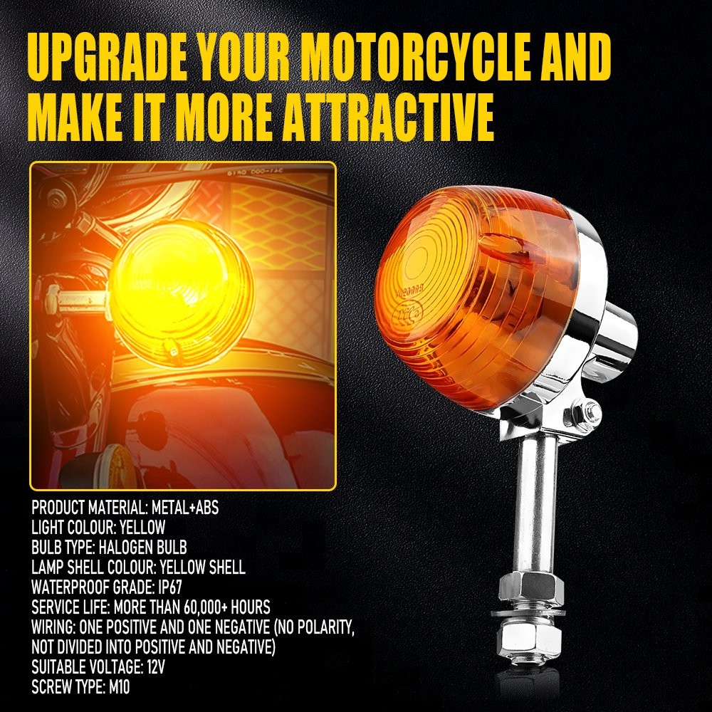 Universal Turn Signal Indicators Lights Pair For 12V Motorcycles/Motorbikes 10mm