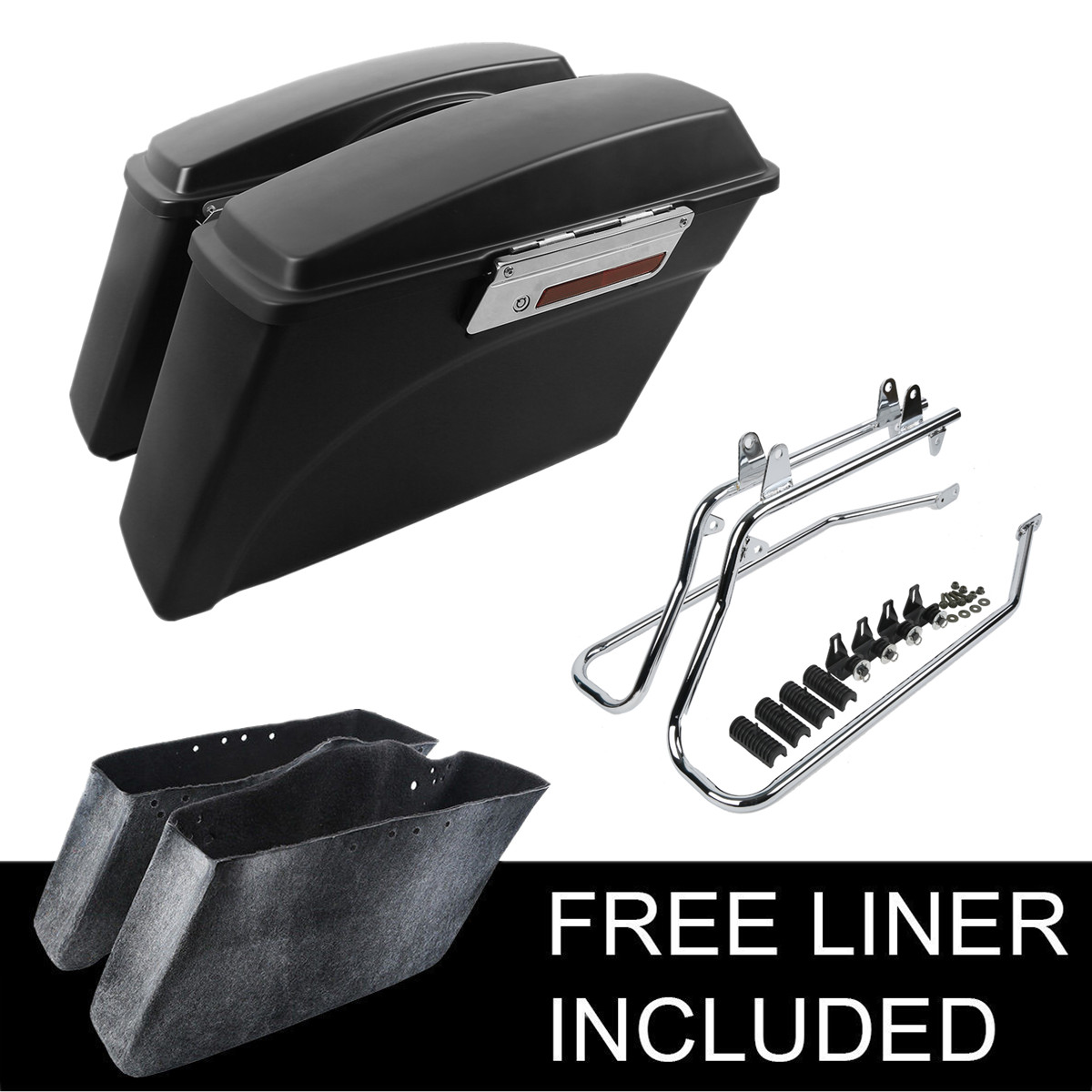 Black Saddlebags Chrome Conversion Brackets Fit For Harley Softail Deluxe 84-17