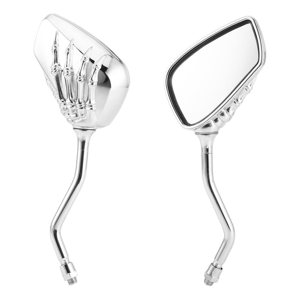 1 Pair of Motorcycle Rear View Mirrors Skull Skeleton Hand 10mm/8mm Screw Thread