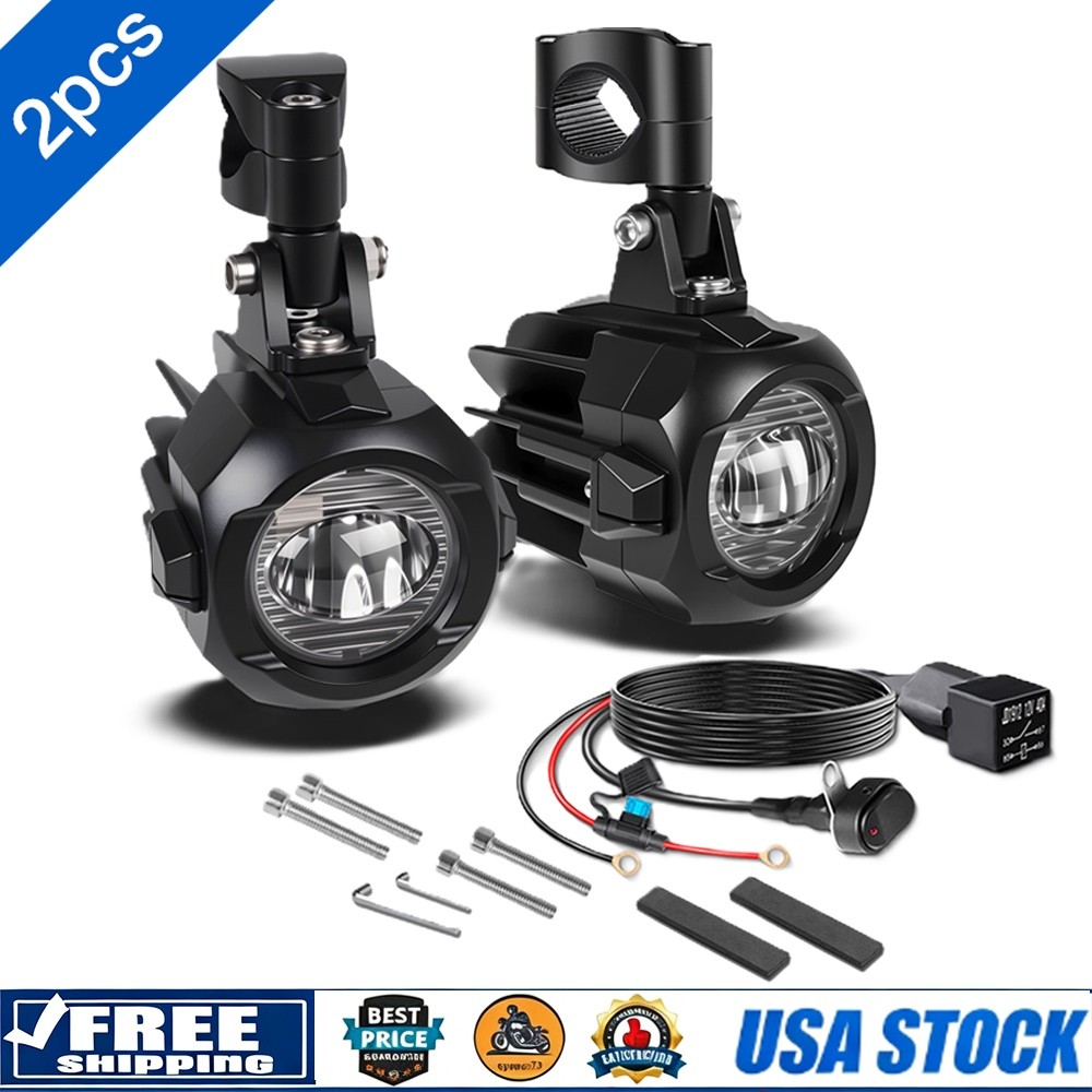 White LED Offroad Motorcycle Auxiliary Fog Driving Lights For BMW Honda DirtBike