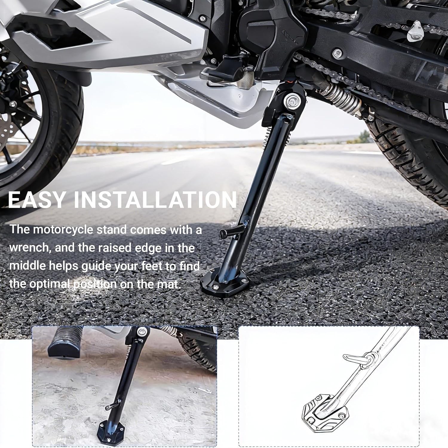 Motorcycle Kickstand Pad Plate Support Accessory, Aluminum Alloy Parking Stand E
