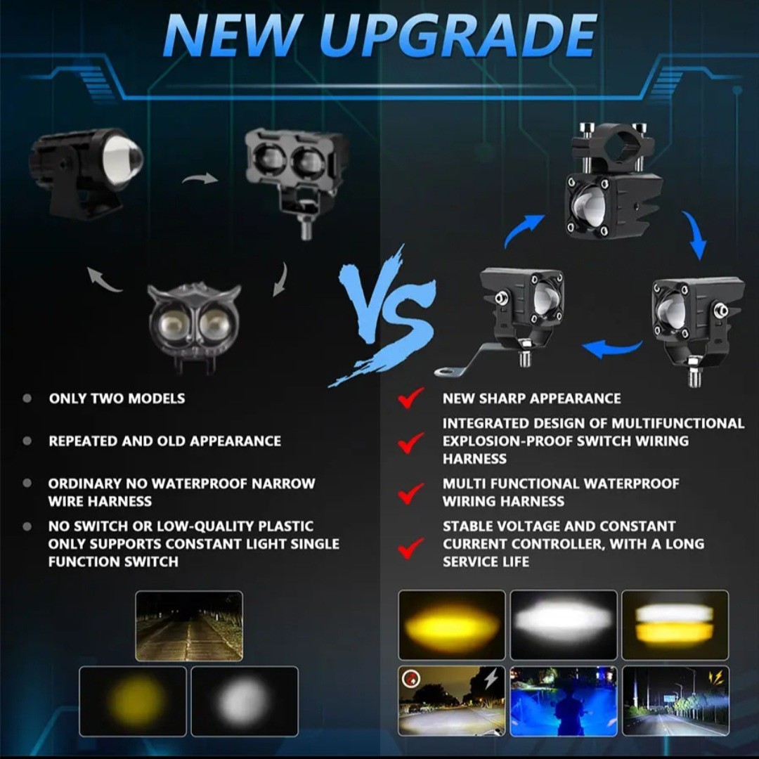Waterproof Motorcycle LED Fog Lights Spot Light with Switch Easy to Install