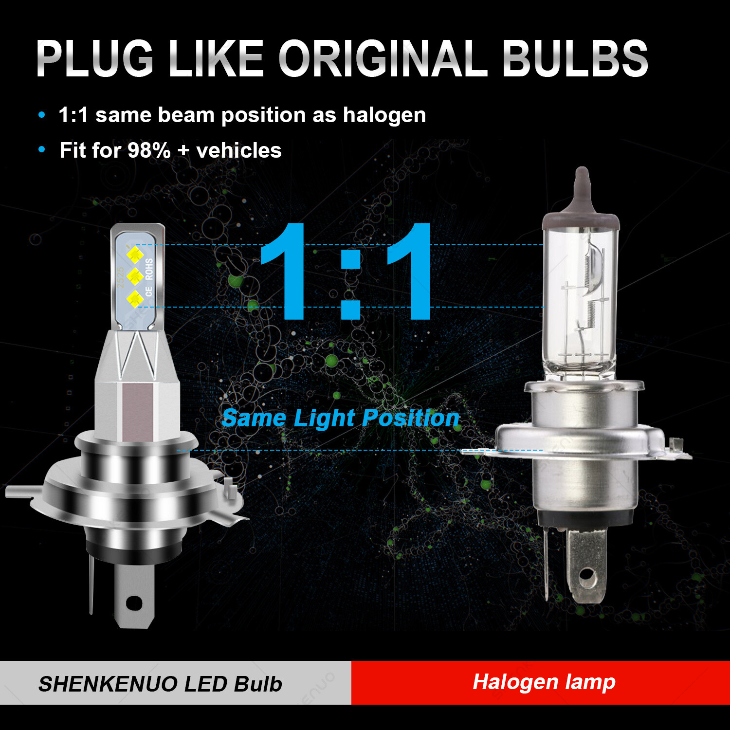 For Yamaha C3 XF50 2007-2011 – 2X HS1 9003 LED Headlights Bulbs 55W 6000K White