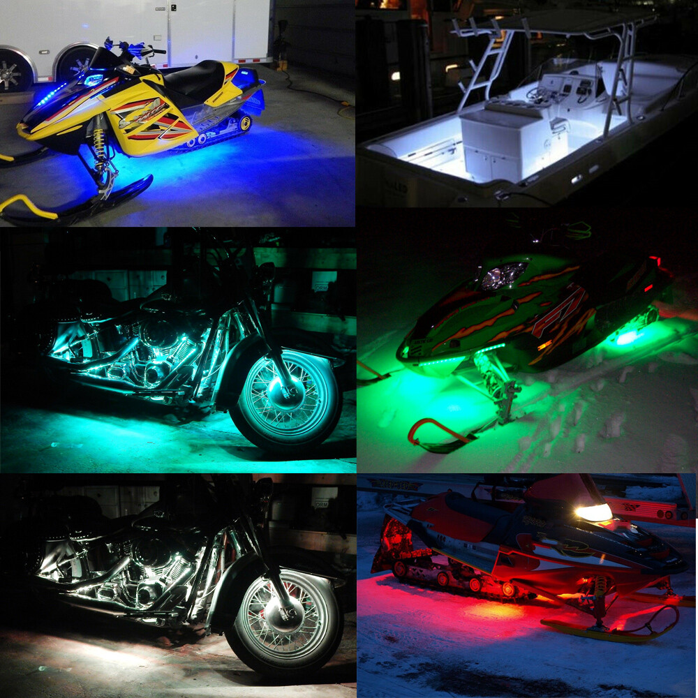 4PC Motorcycle Waterproof RGB LED Strip Light Under Glow Neon Kit Music Control
