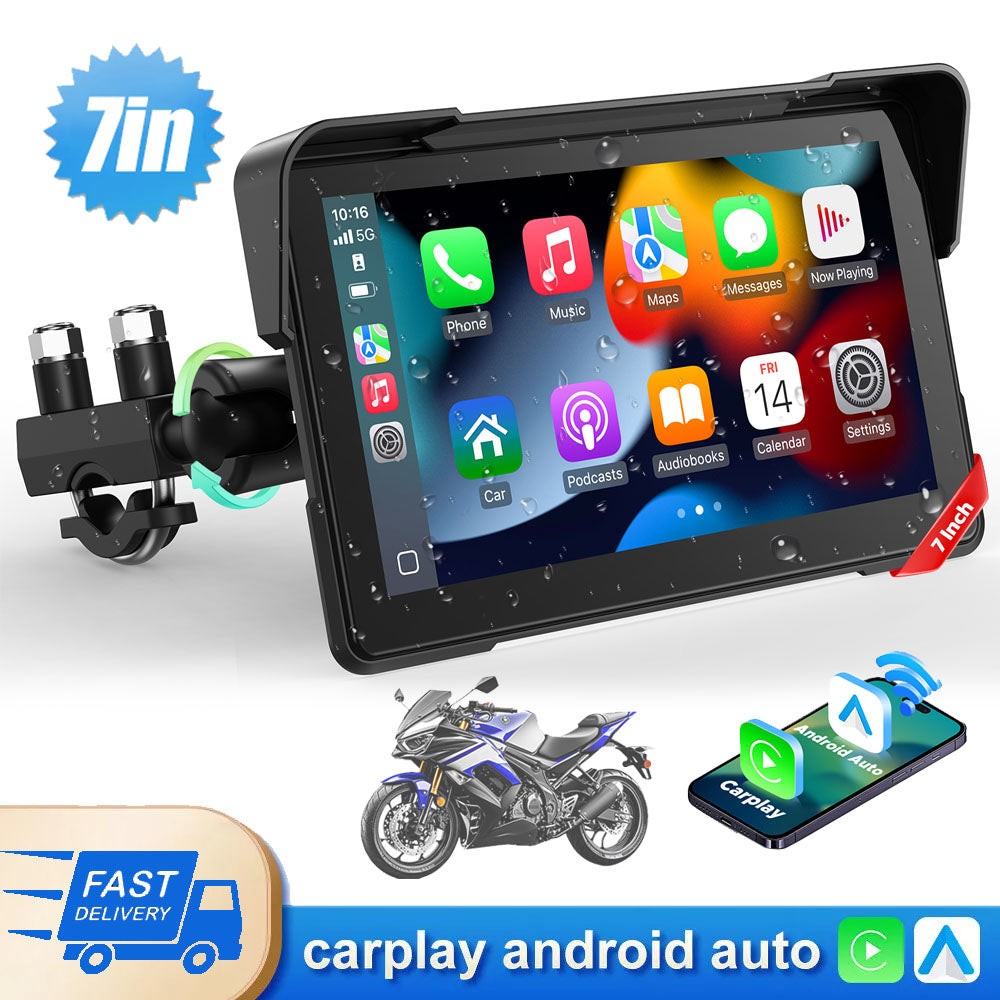 Portable Motorcycle 7″ Carplay Android Auto GPS Navigator TouchScreen Waterproof