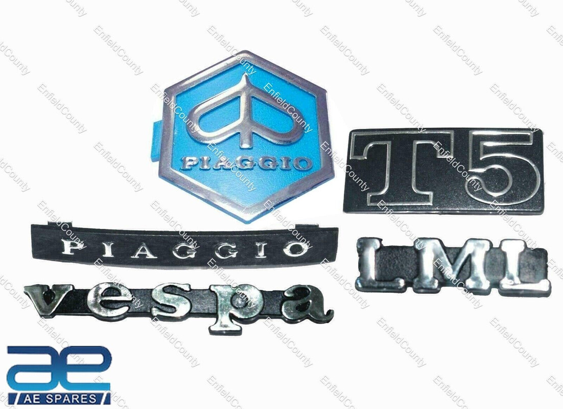 Vespa Px Lml T5 Spl Piaggio Legsheild Horn Cast Badge Complete Logo Emblem Kit