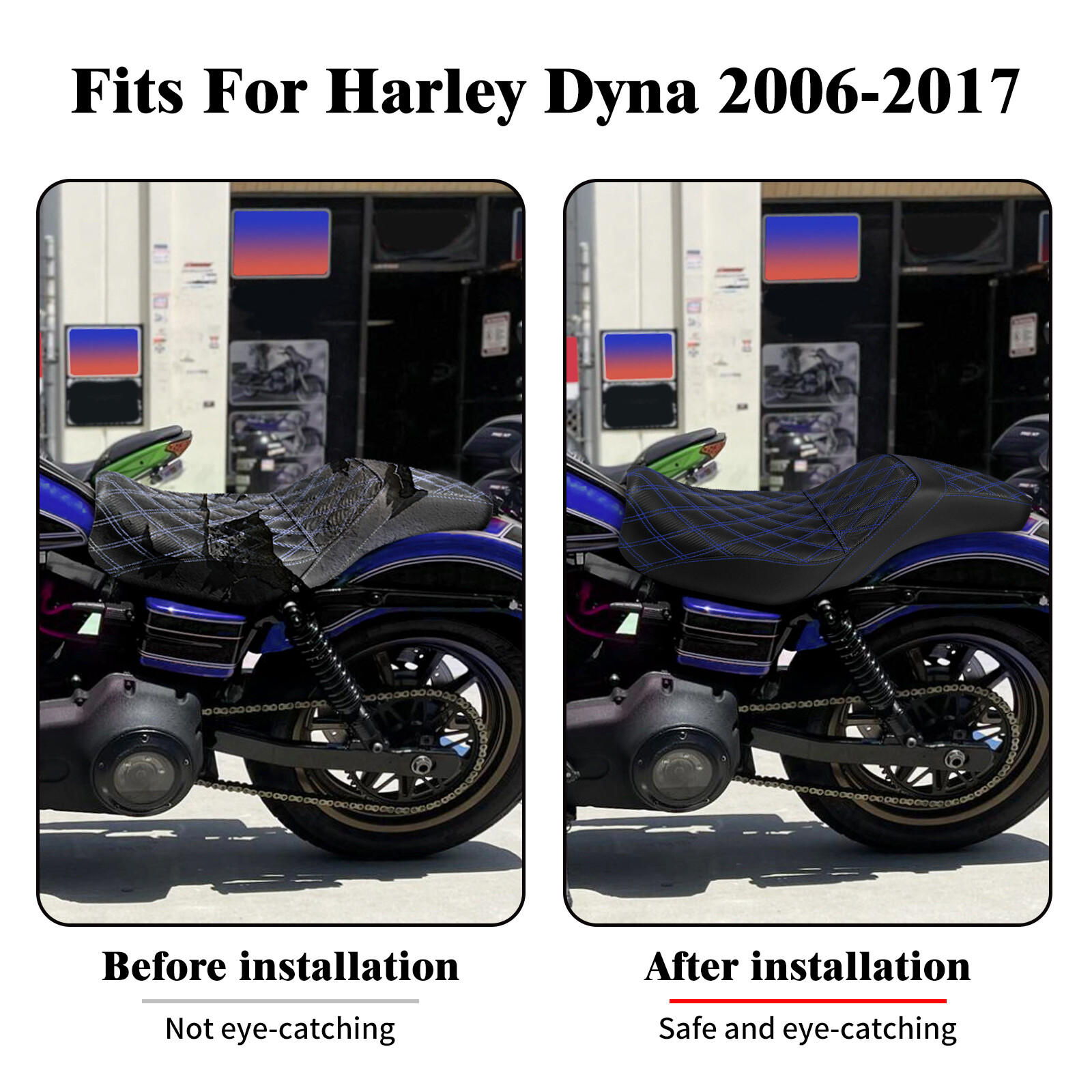 Driver Passenger Seat Step Up W/ Blue Diamond For Harley Street Bob FXDB 06-17