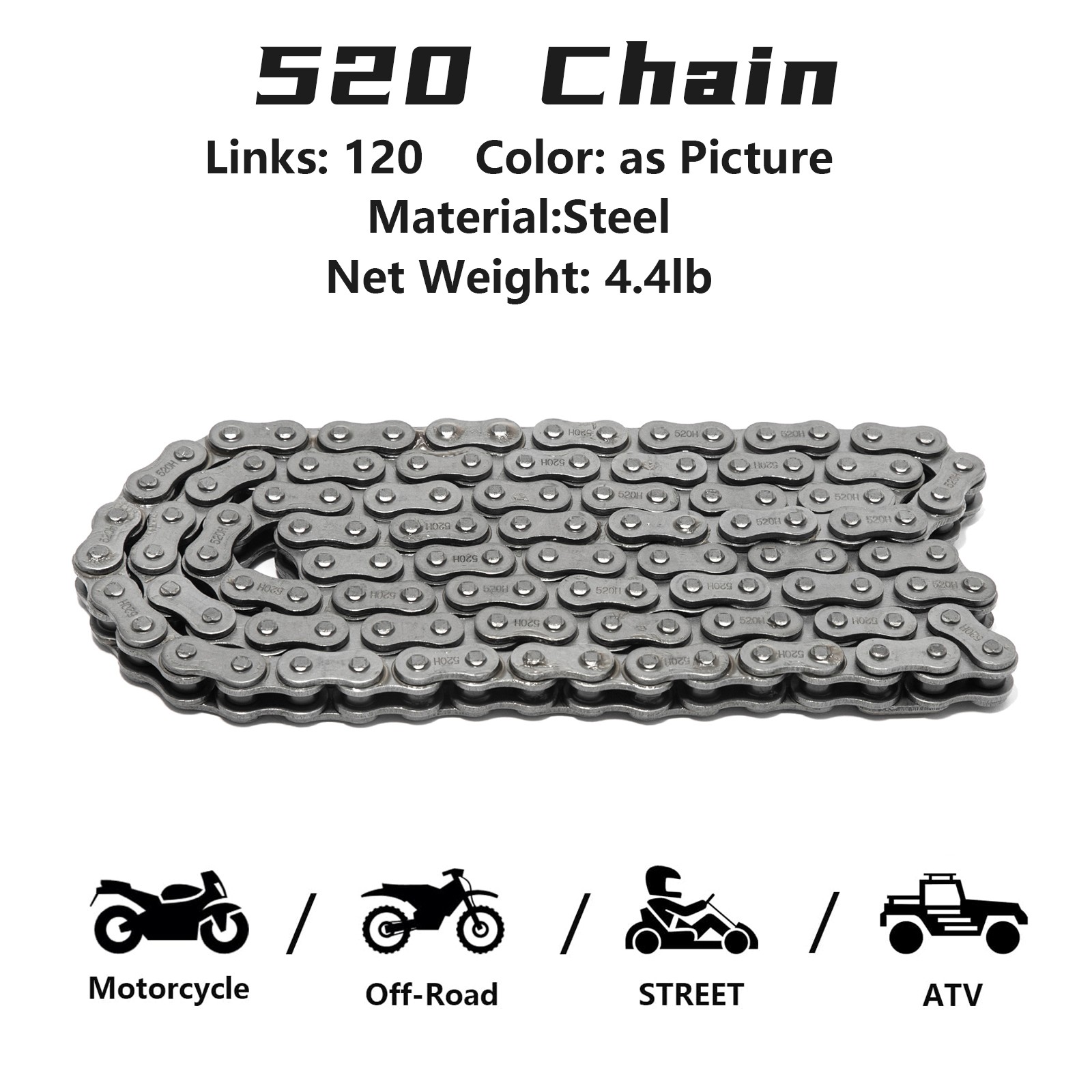 520 Non O-Ring 120 Links Chain for Kawasaki KLR650 87-17 EN650 Ninja EX300 KL250