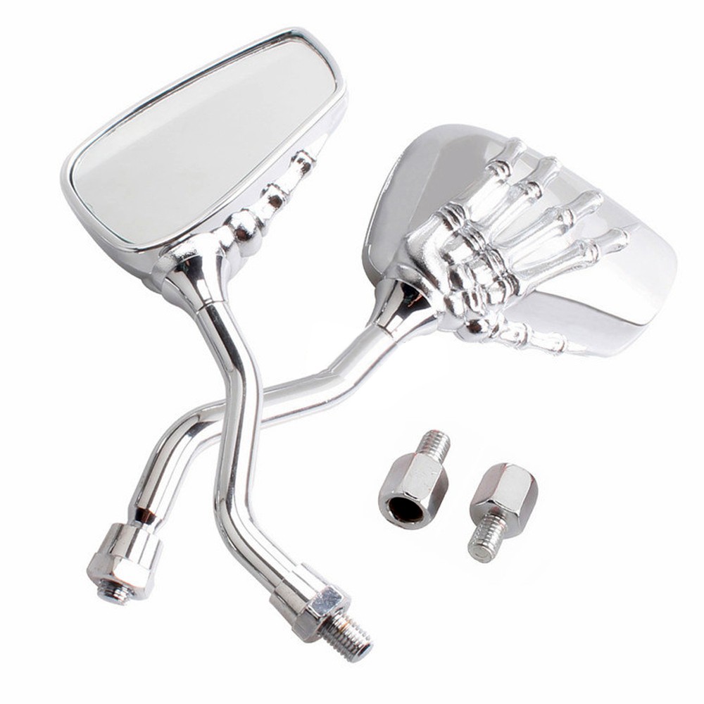 1 Pair of Motorcycle Rear View Mirrors Skull Skeleton Hand 10mm/8mm Screw Thread