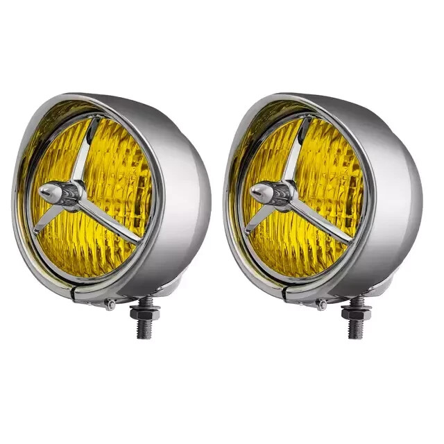 4.5” Chrome Round LED Motorcycle Classic Fog Light Lamps Yellow Lens For Harley