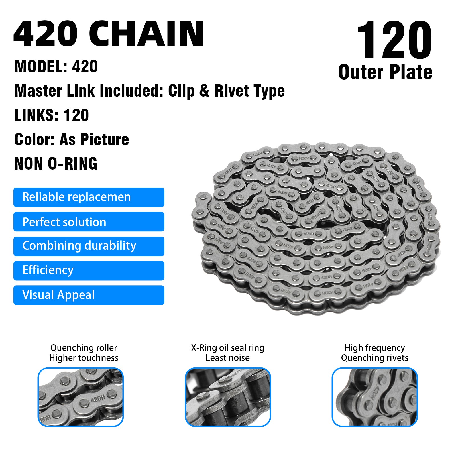 Drive Chain 420 x 120 Links for Yamaha GT80 73-82 DT80 77-83 DT100 YB100 YSR50