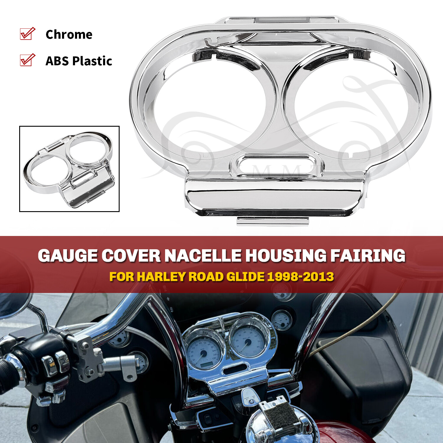 Chrome ABS Top Gauge Cover Nacelle Housing Fairing For Harley Road Glide FLTR