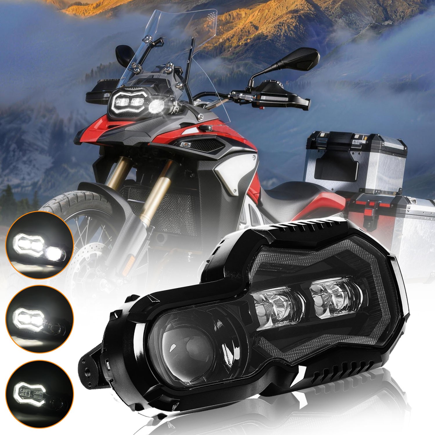 80W Halo LED Headlight Hi/Low Beam Sealed For BMW F800GS F650GS F700GS ADV F800R
