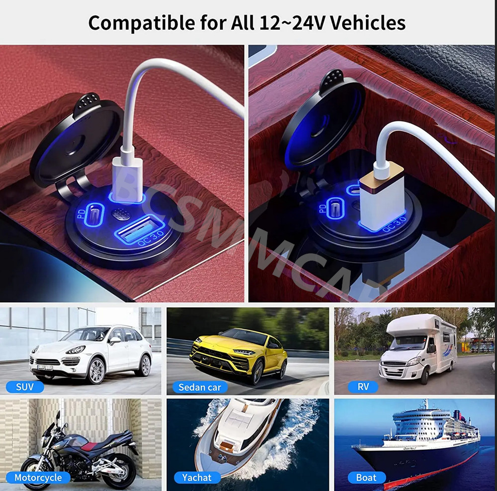 3 Ports Motorcycle Charger Socket Power Outlet Adapter W/Wire For Apple iPhone