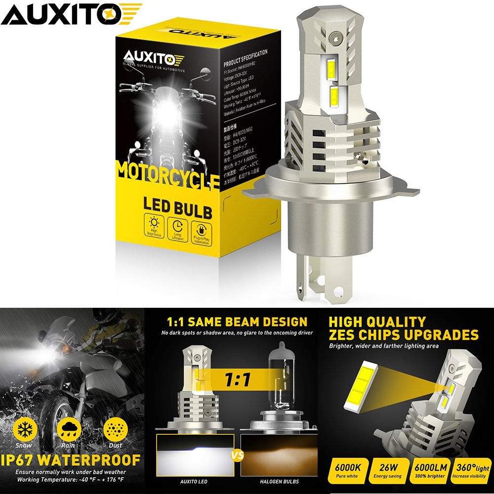 AUXITO NEW H4 9003 LED Bulb Motorcycle White Headlight High/Low Beam Xenon 6000K