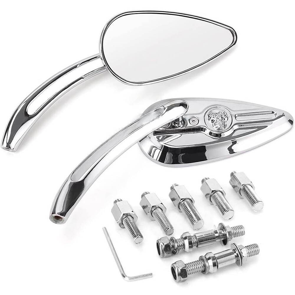 Chrome Teardrop Motorcycle Skull Mirrors Aluminum For Harley Road King Softail