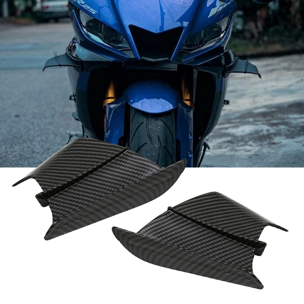 USA Carbon Fiber Universal Motorcycle Side Winglet Wing Spoiler Gloss Black 2PCS