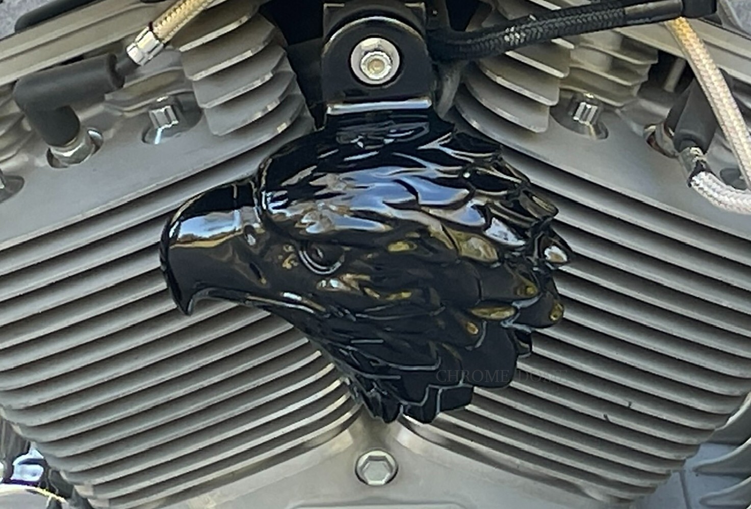 Harley Horn Cover Bald Eagle Gloss Black powder coated EAG-GB2