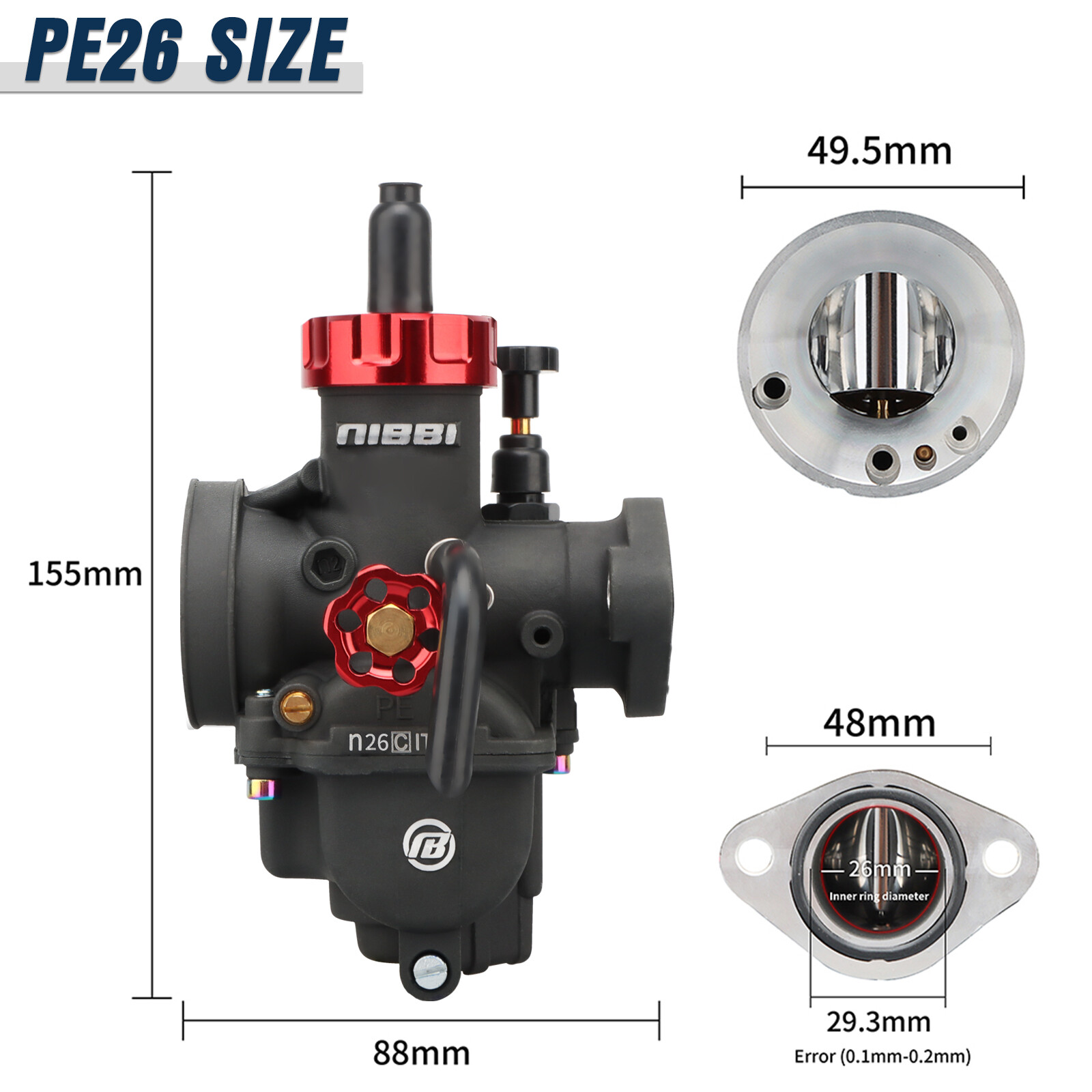 NIBBI Racing PE26mm Flange Carburetor For 150cc-200cc ATV Pit Dirt Bike w/Filter