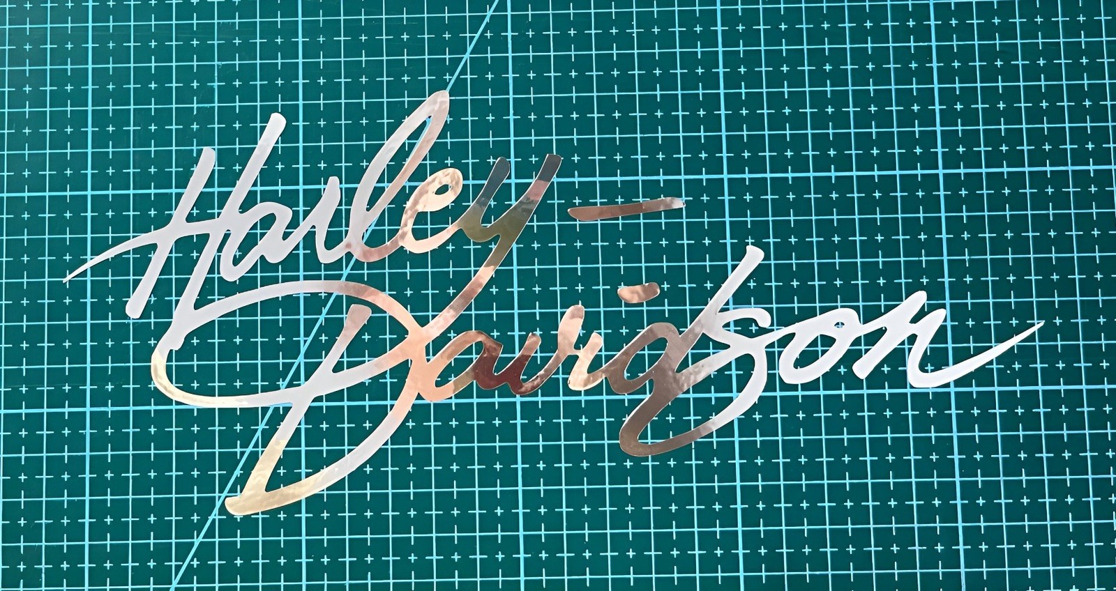HD cursive letters Decals #2 chrome 7.87″x3.14″ Vinyl Decal.