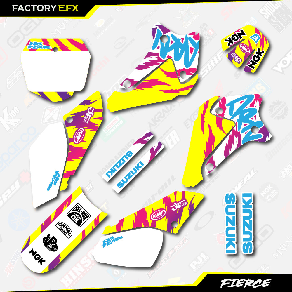 Retro Yellow Fierce Racing Graphics Sticker Kit fits Suzuki DRZ125 01-07 DRZ 125