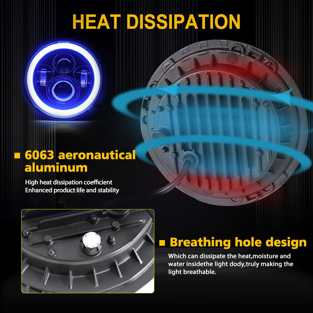 7″ Inch Motorcycle LED Headlight W/BLUE DRL Hi/Lo Beam Lamp For Motorbike Motor