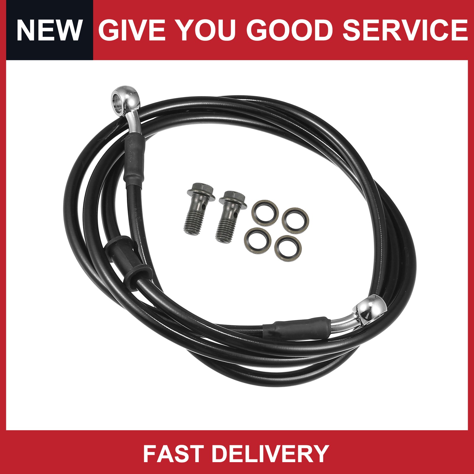 170cm Motorcycle Braided Hydraulic Brake Line Oil Hose Black Silver Tone 1Set