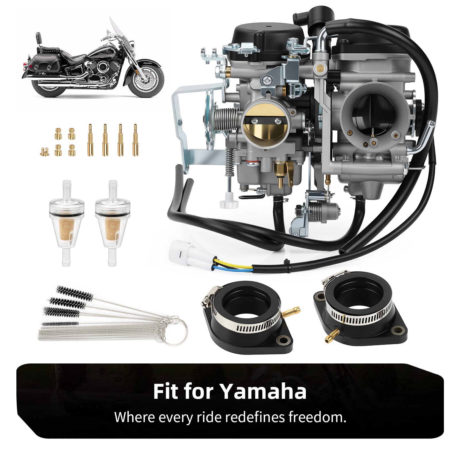 Carburetor w/Intake Boot For Yamaha V-Star 1100 XVS1100 Custom Classic 1999-2005