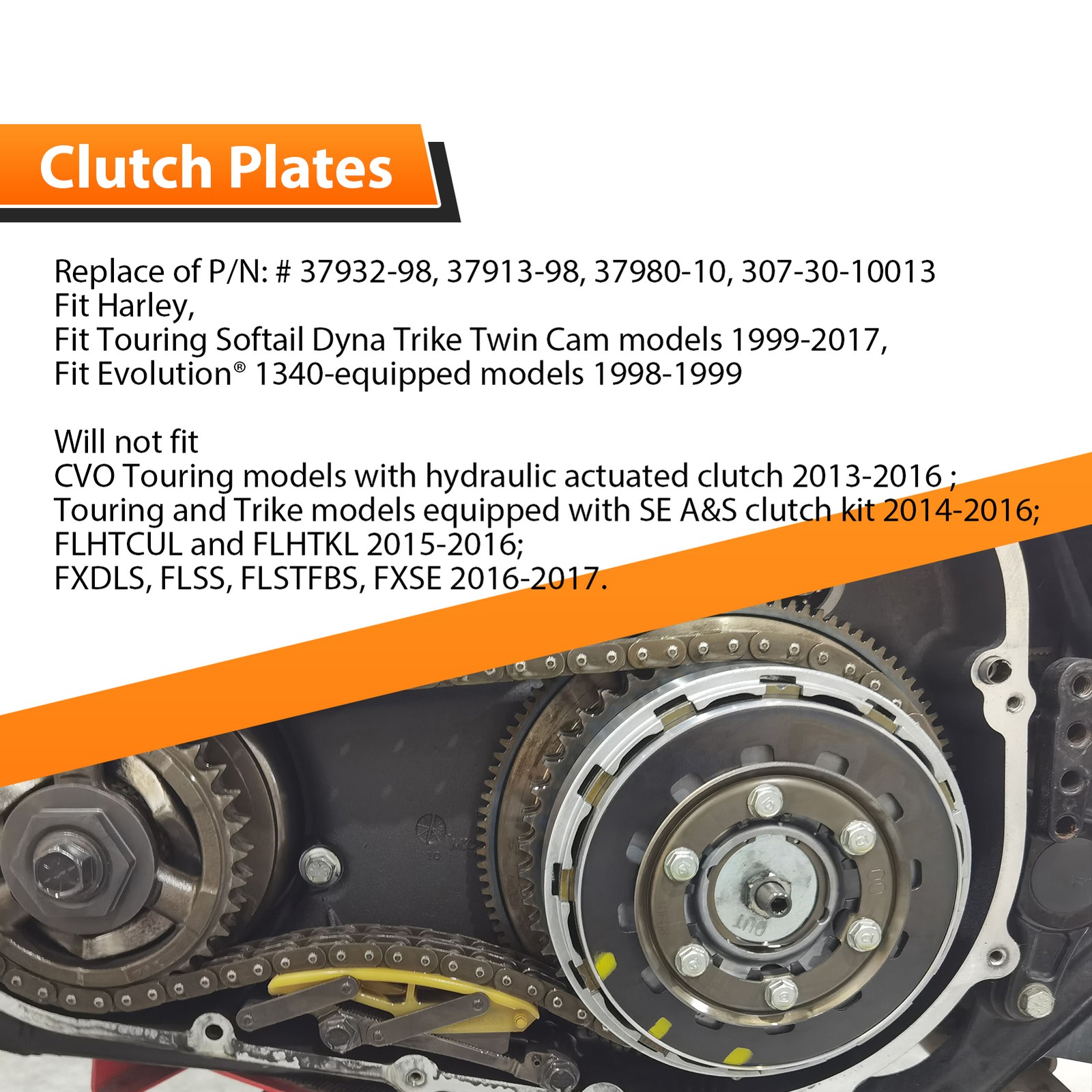 19 Pcs Twin Cam Extra Friction Steel Clutch Plates Kit for Harley Touring 99-17