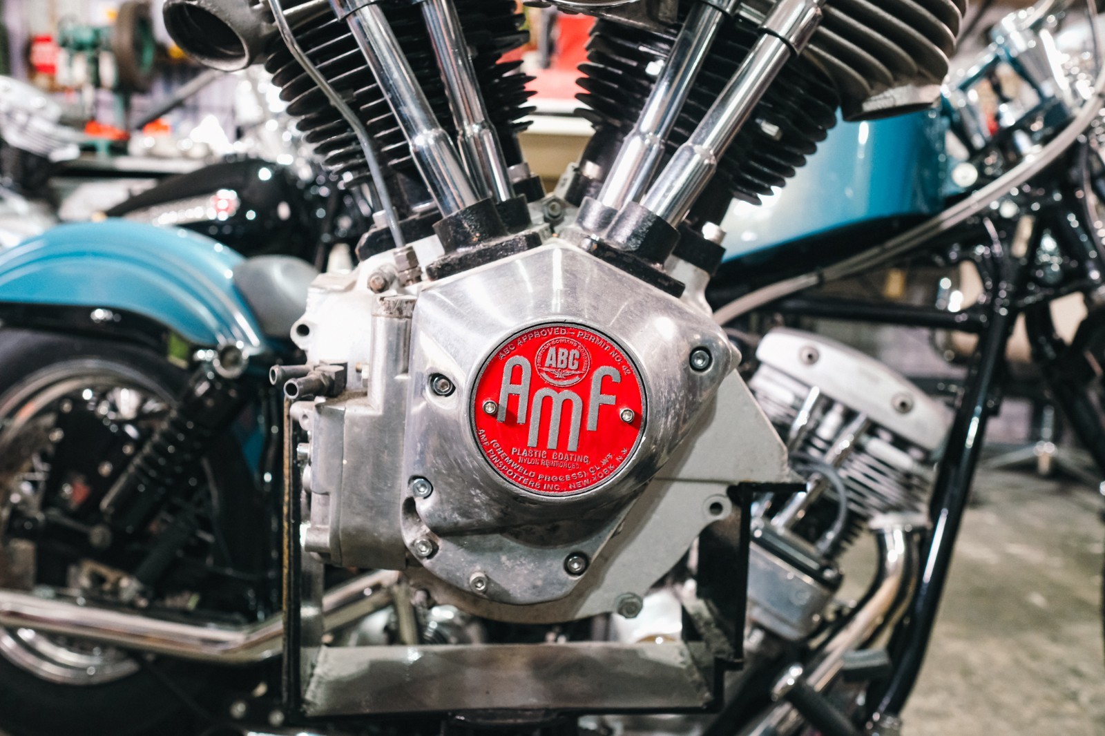 Retro AMF Red Bowling Pin Logo Shovelhead Points Timing Cover Harley Davidson