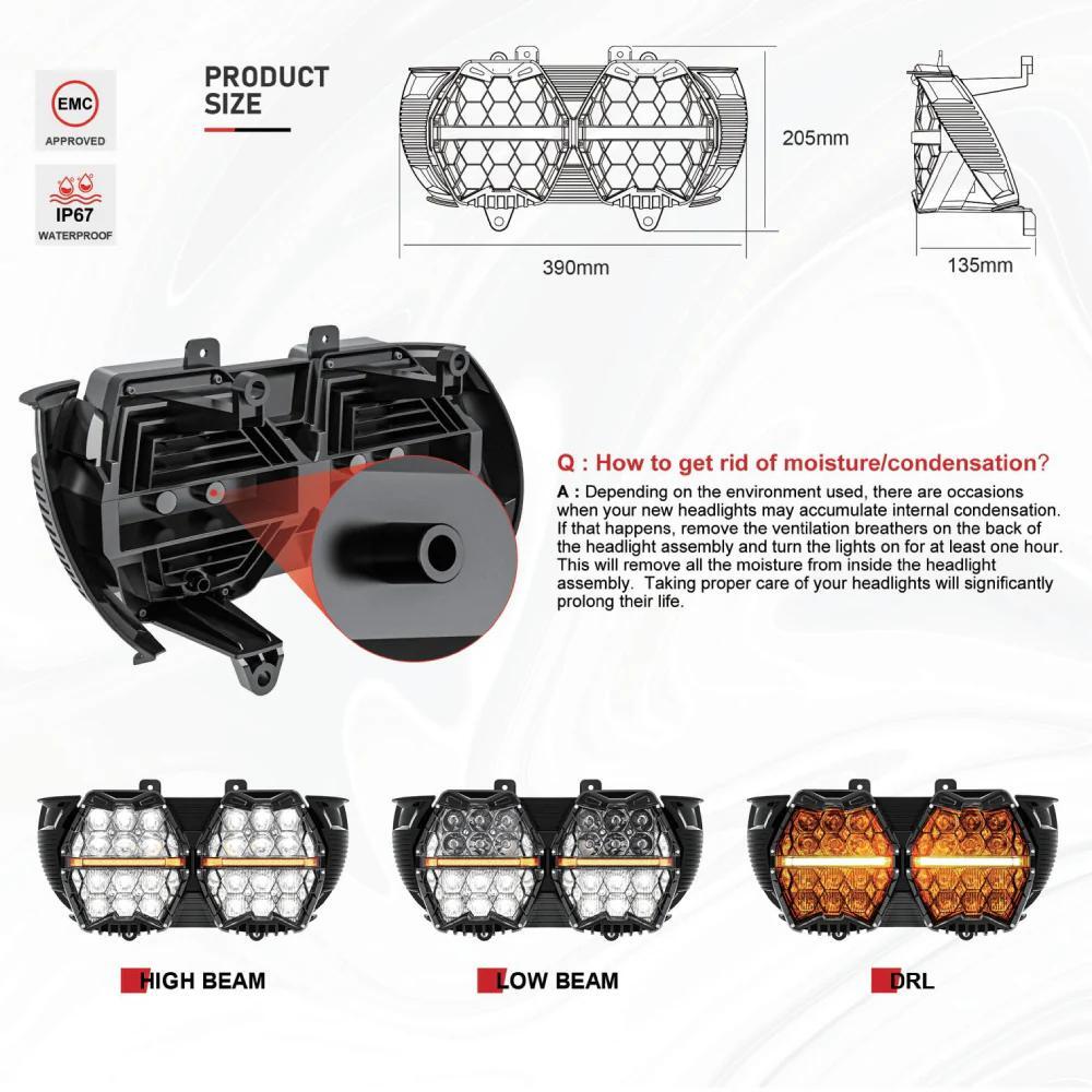 DOT 240W LED Dual Headlight DRL High Low Beam For Road Glide 2015-2023 Plug&Play
