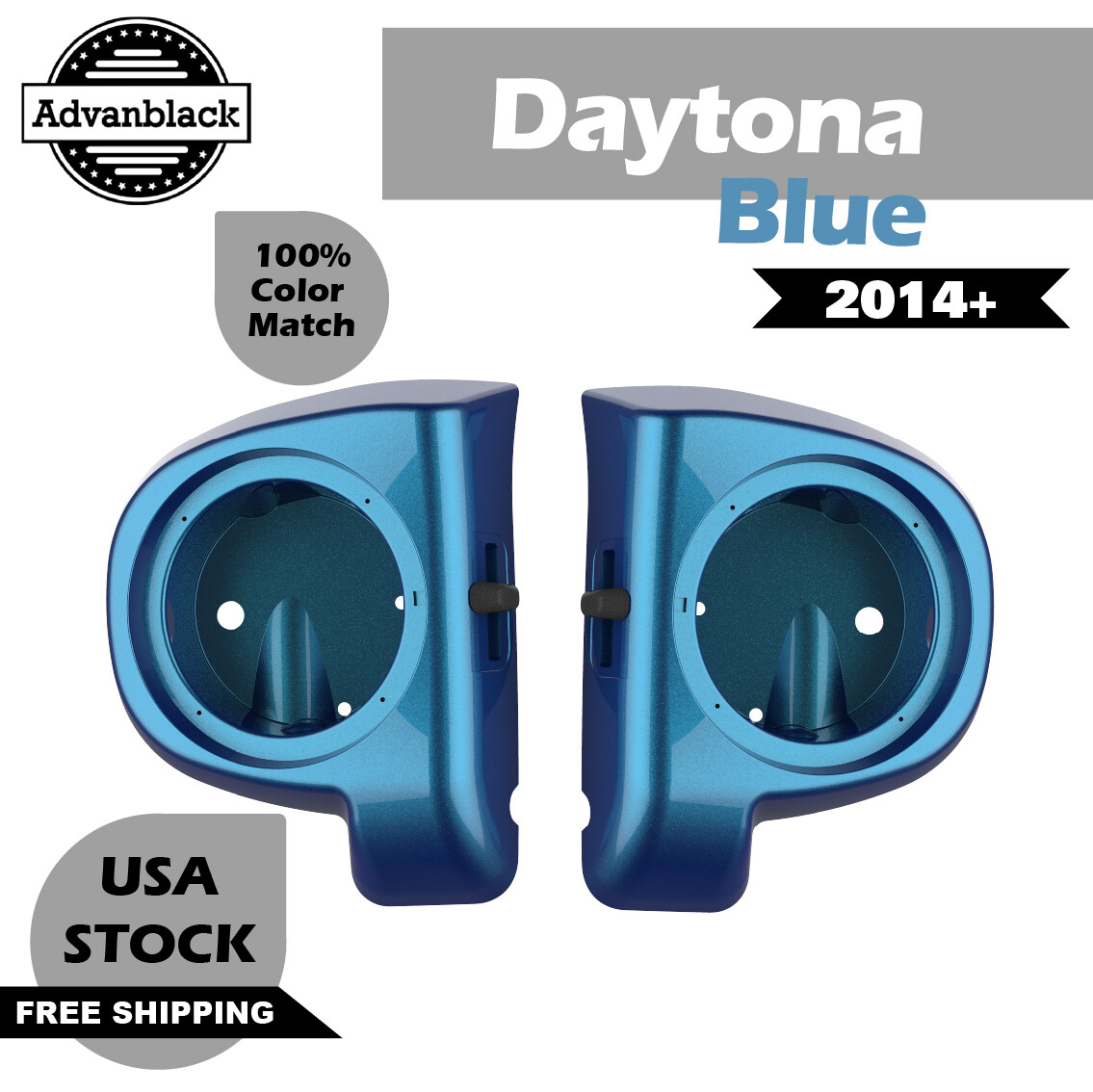 Daytona Blue 6.5” Speaker Pods Lower Fairings For 14+ Harley FLHR FLHXS FLTRX