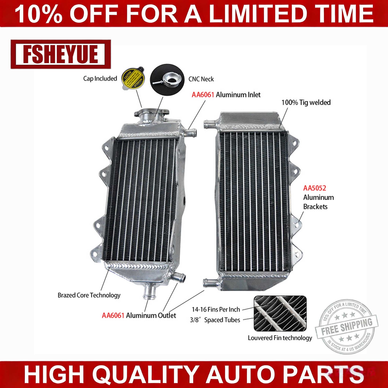 Aluminum Radiator fit 2005-2022 2006 2007 2008 2009 2010 Yamaha YZ125 YZ125X