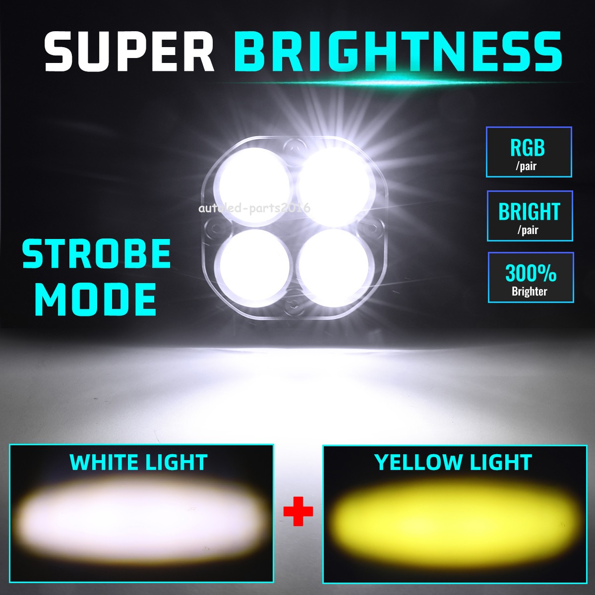 2x LED Work Light Bar Spot Pods Off Road Driving Auxiliary Fog Lamp Yellow White