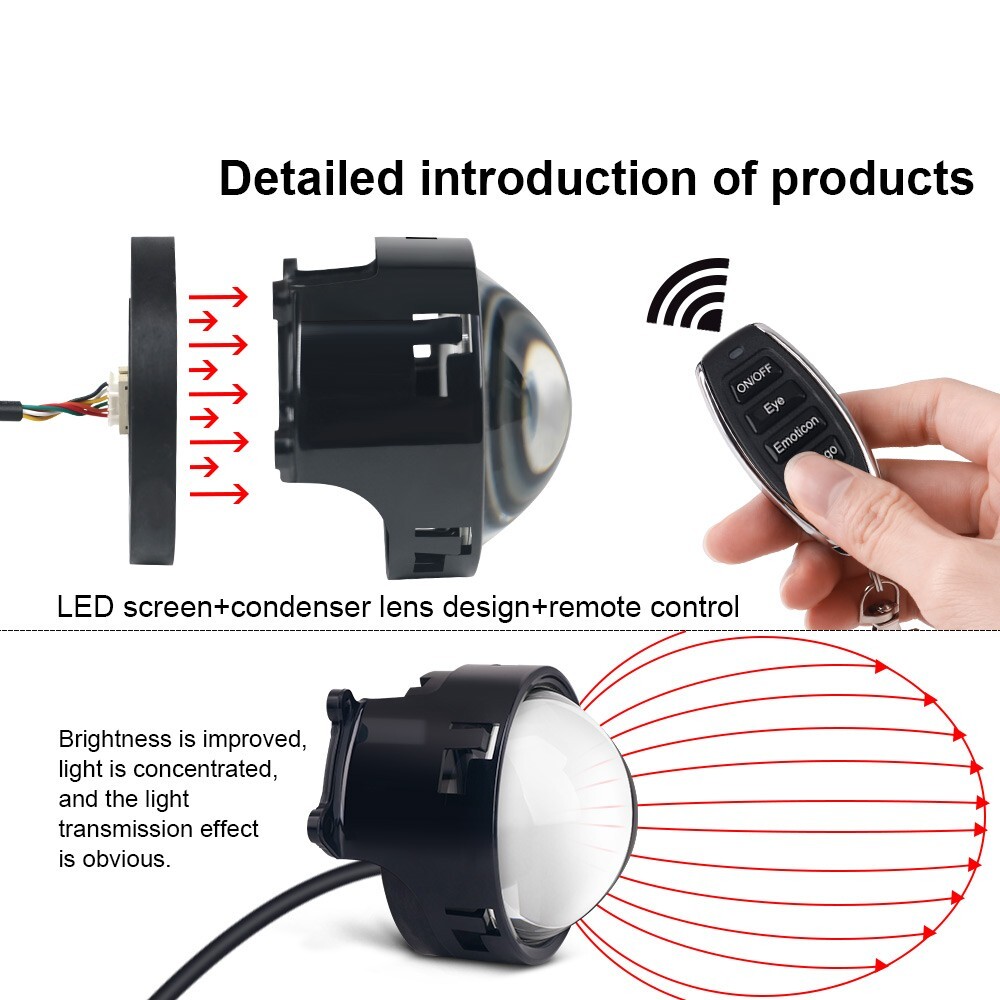 2 IN 1 Devil Eyes LED headlights dynamic remote 33 modes of lenses Blink lights