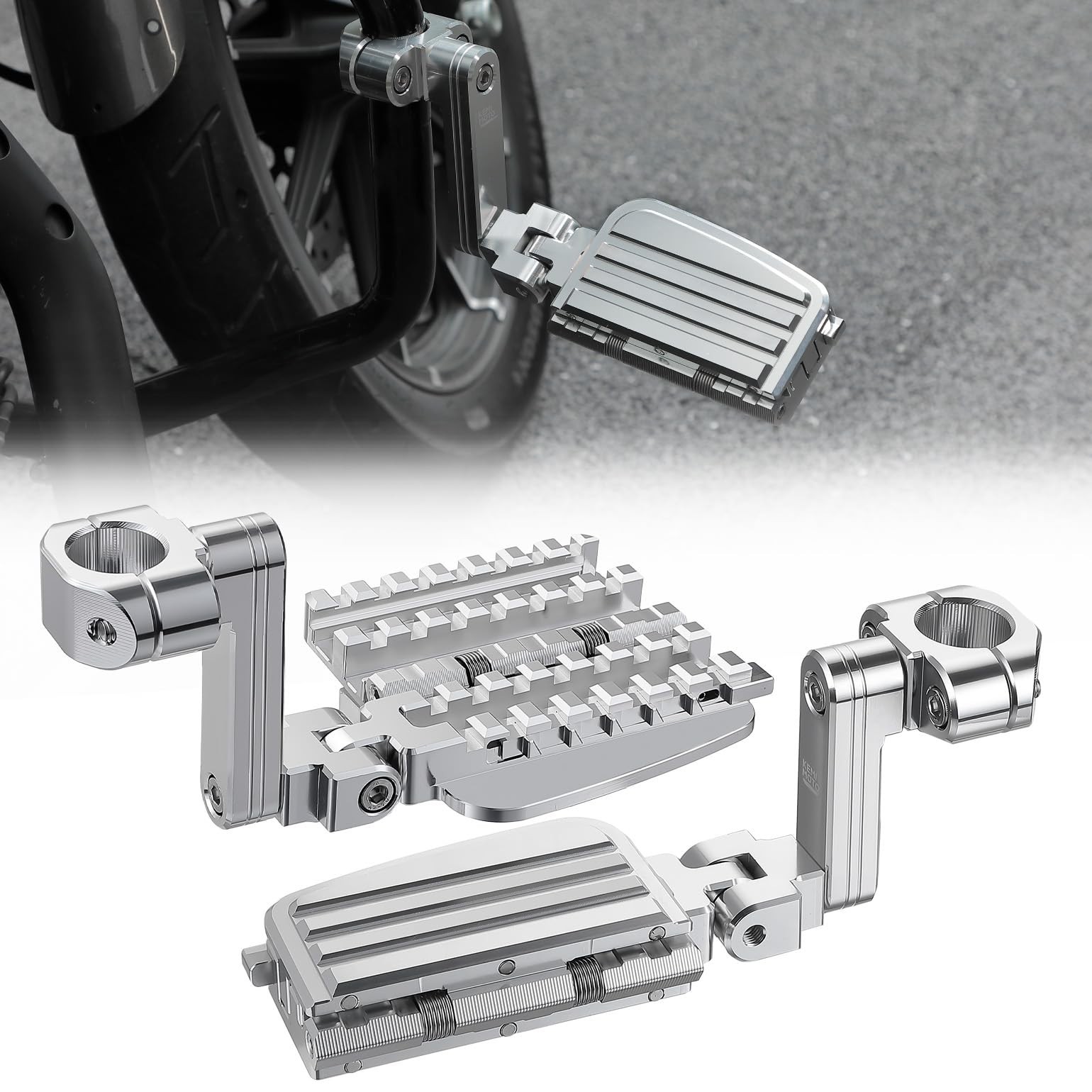 Motorcycle Highway Pegs W/ Expandable Heel Rests for Street Glide Road King Dyna