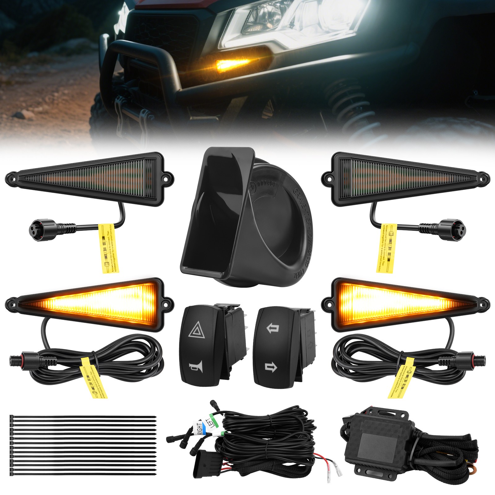 Street-Legal ATV/UTV Turn Signal w/ 110D Horn Triangle LED Blinkers & Switch Kit