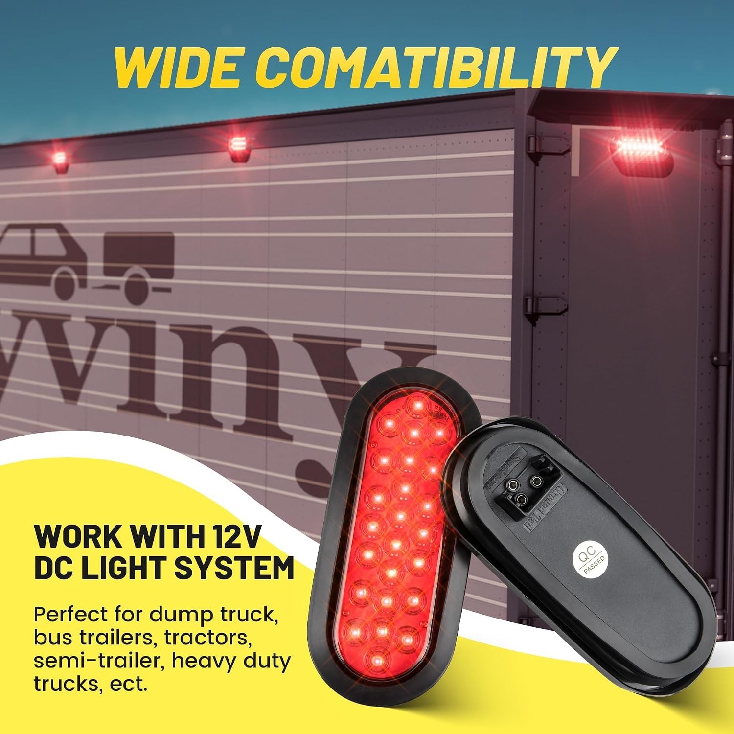 6 Inch Oval Red LED Trailer Tail Lights 2PCS