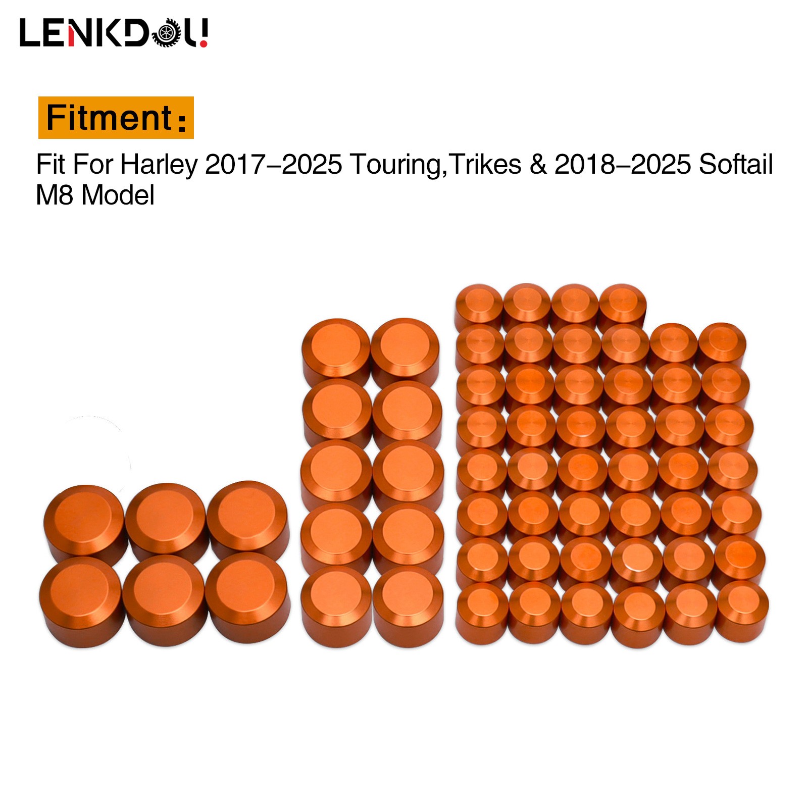 62X M8 Engine Bolt Topper Cap Cover Kit Orange For Harley Road Glide 17+ Softail